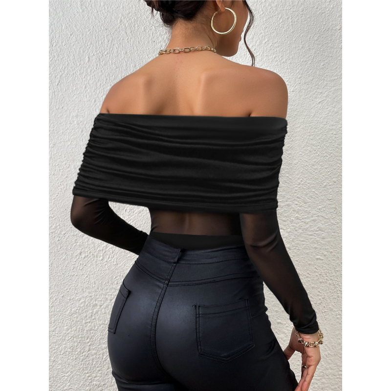 봄, 가을용 오프숄더 긴팔 슬림핏 티셔츠, 섹시한 메쉬 - Off Shoulder Top 리뷰 및 가격