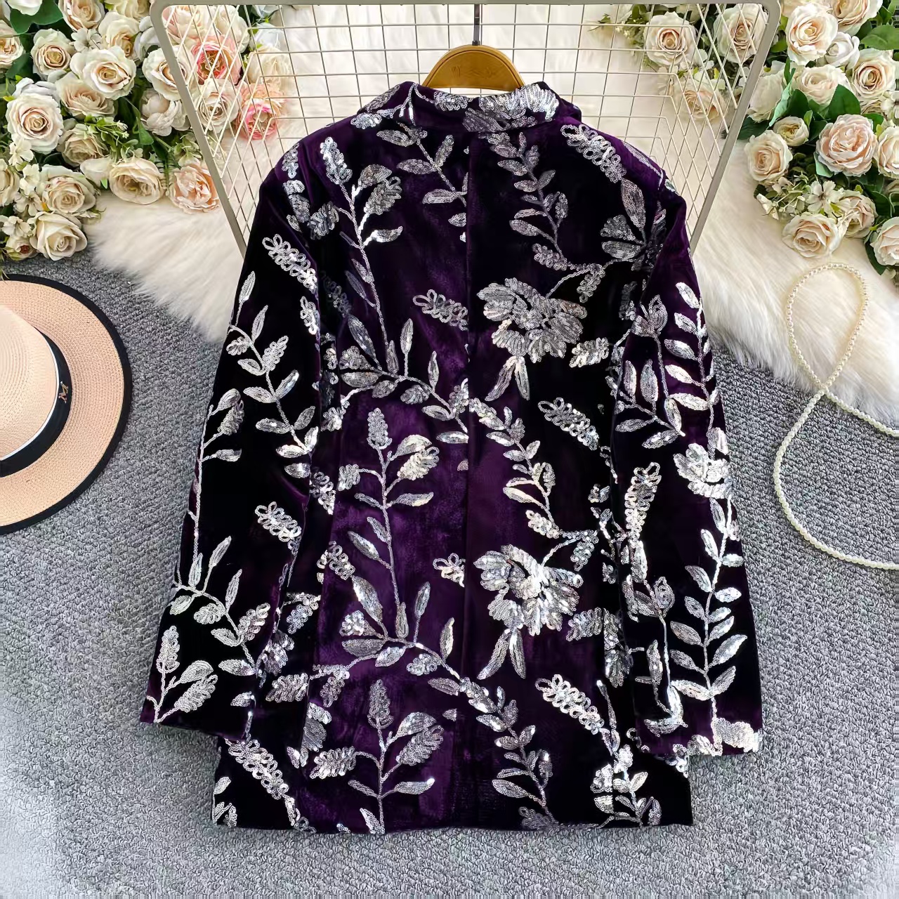 유럽 스타일 라이트 럭셔리 헤비 인더스트리 시퀸 장식  - Velvet Blazer Women 리뷰 및 가격