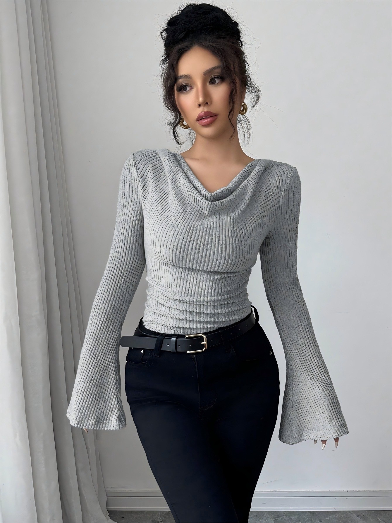 여성 블라우스 오프숄더 카울넥 탑 솔리드 컬러 플레어  - Women Fashion Blouse 리뷰 및 가격