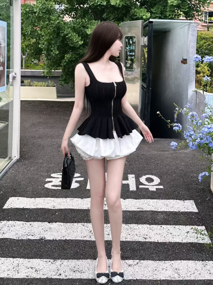 여름 고딕 핫걸 슬림 슬립 지퍼 투피스 세트 여성 패션 - V Neck Cami Top 리뷰 및 가격