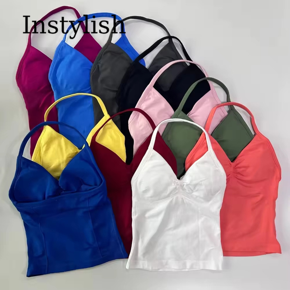 여성용 심리스 요가 2피스 세트, 홀터 V넥 러치드 캐 - V Neck Cami Top 리뷰 및 가격