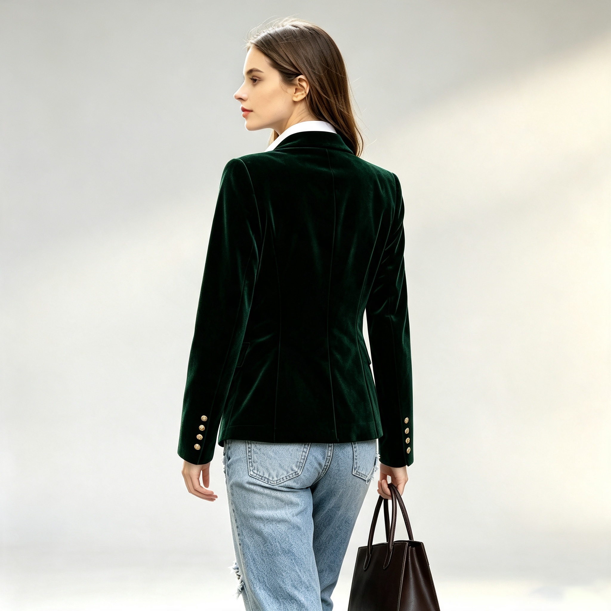우아한 여성 벨벳 블레이저 재킷 짙은 녹색 스탠드 칼라 - Velvet Blazer Women 리뷰 및 가격