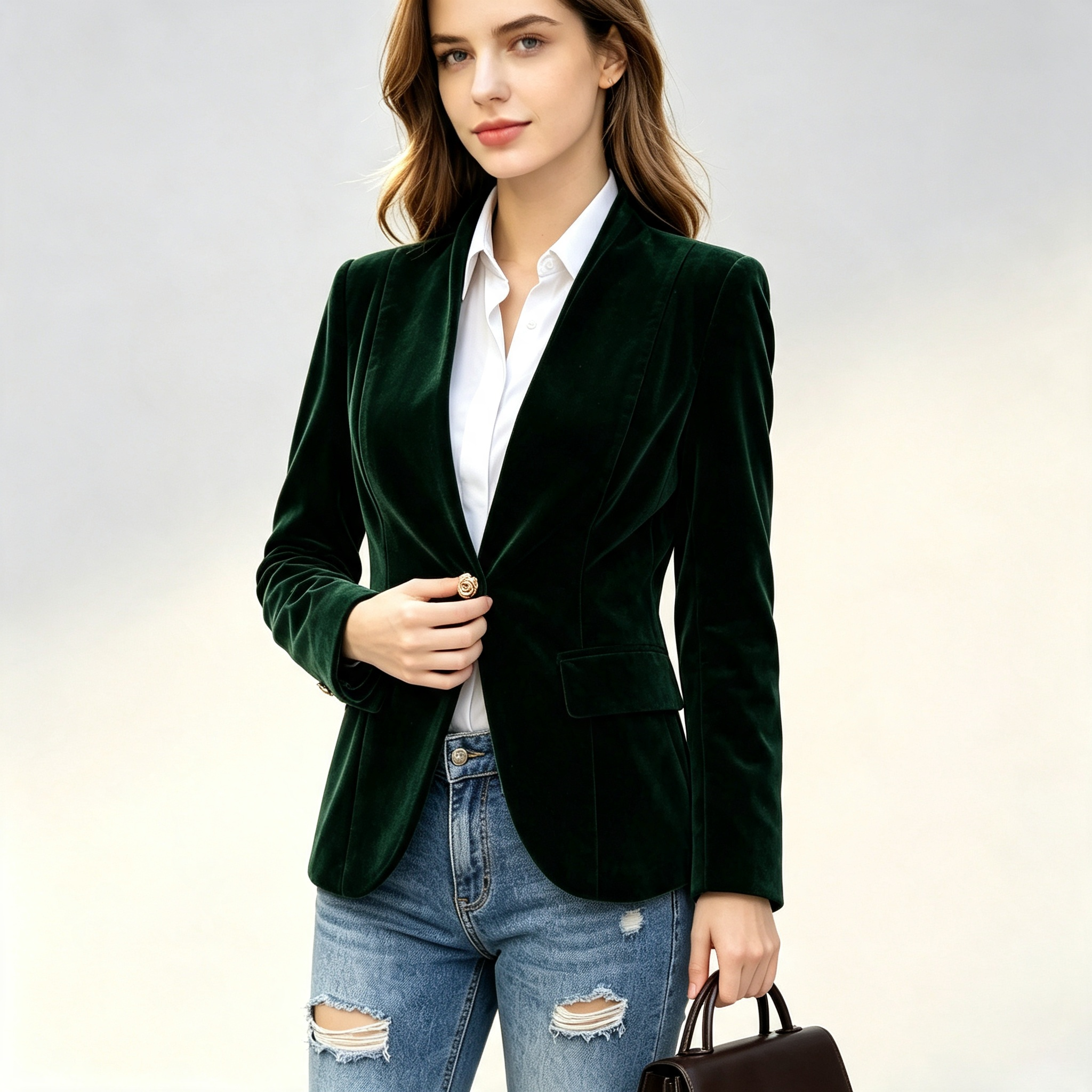 우아한 여성 벨벳 블레이저 재킷 짙은 녹색 스탠드 칼라 - Velvet Blazer Women 리뷰 및 가격