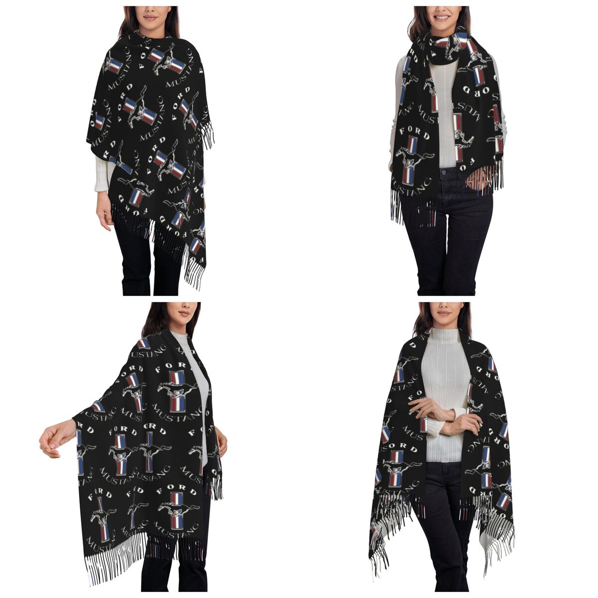 포드 머스탱 로고 컬러 스카프 여성용 태슬 스카프 부드 - Women Fashion Logo 리뷰 및 가격