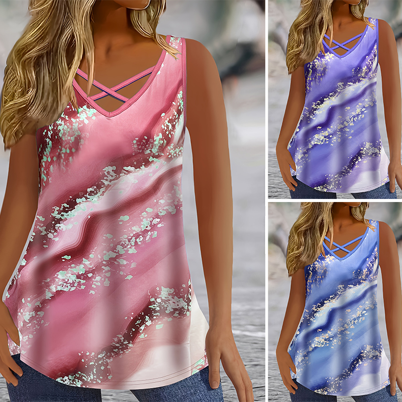 플러스 사이즈 대리석 프린트 탱크 탑 캐주얼 크리스 크 - V Neck Cami Top 리뷰 및 가격