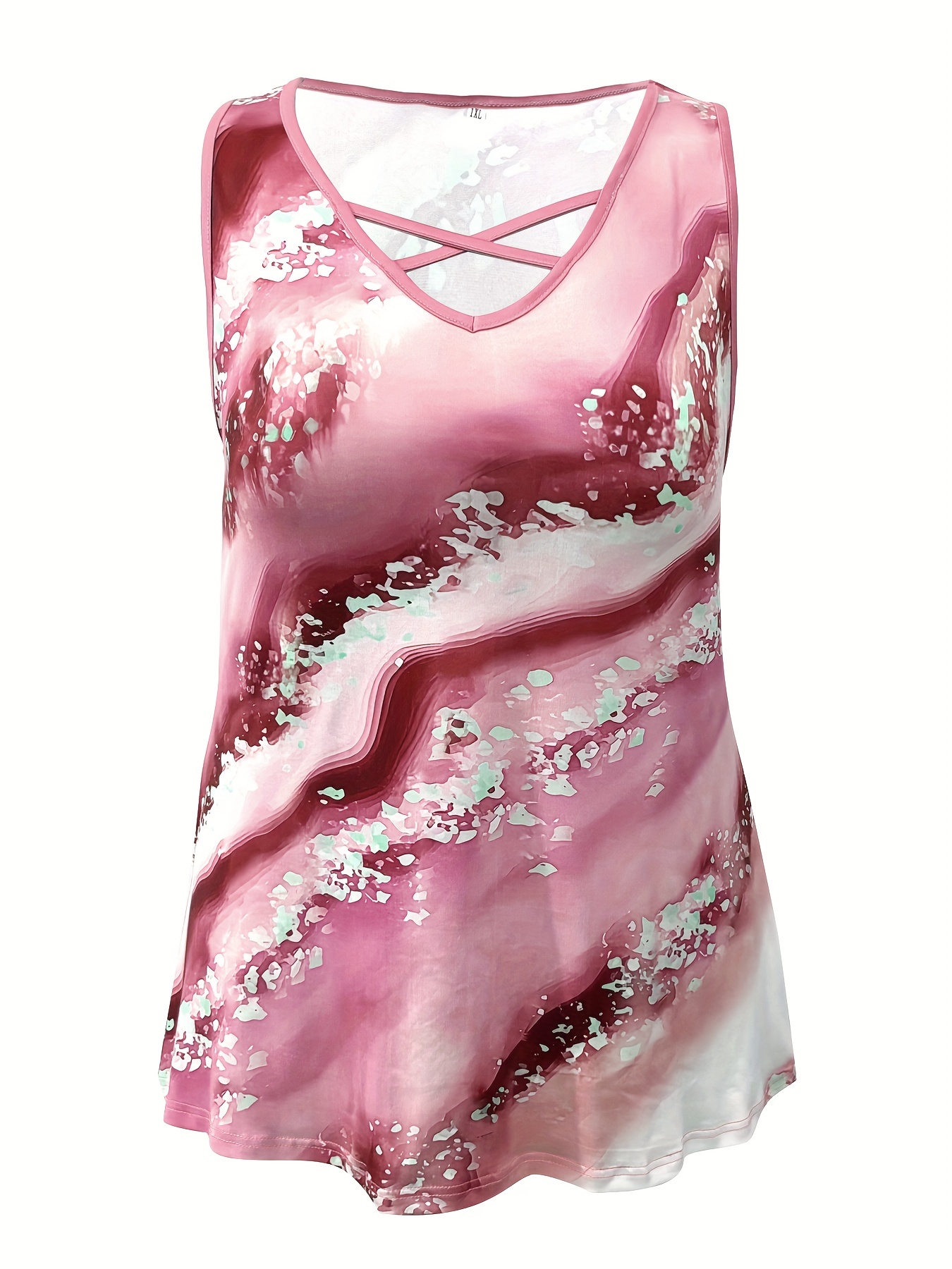 플러스 사이즈 대리석 프린트 탱크 탑 캐주얼 크리스 크 - V Neck Cami Top 리뷰 및 가격