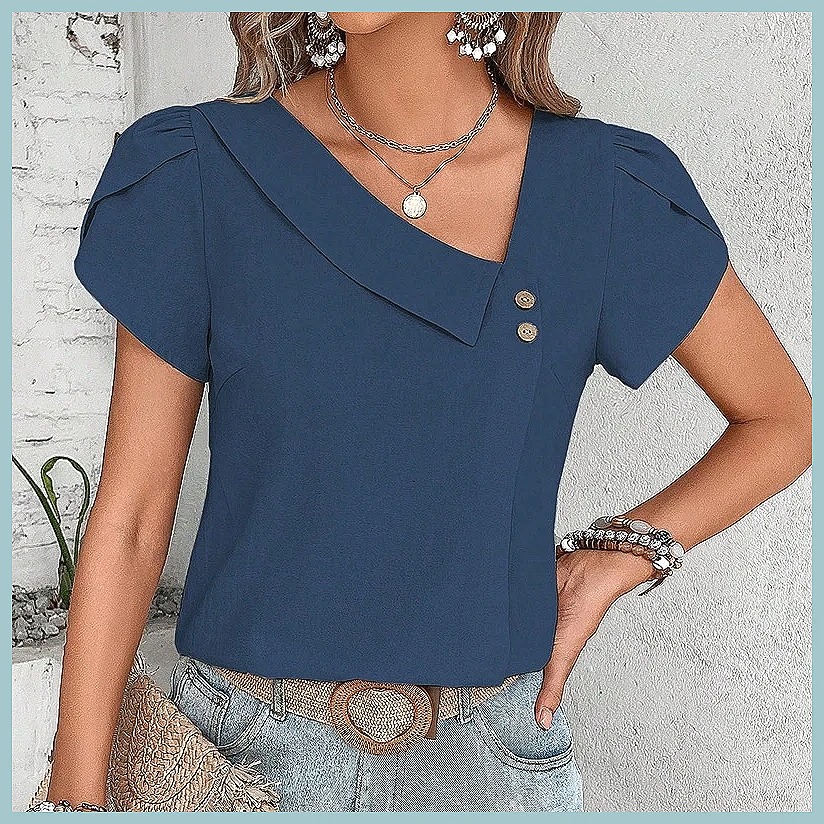 2024 여름 빈티지 솔리드 컬러 블라우스 여성용, 우 - Women Fashion Blouse 리뷰 및 가격