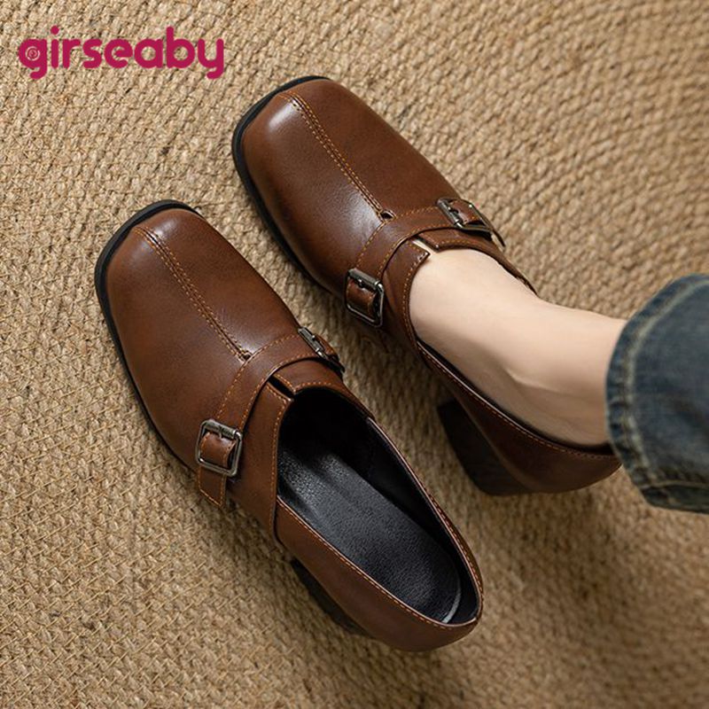 Girseaby 빈티지 여성 펌프 스퀘어 발가락 블록  - Fashion Women Belt 리뷰 및 가격